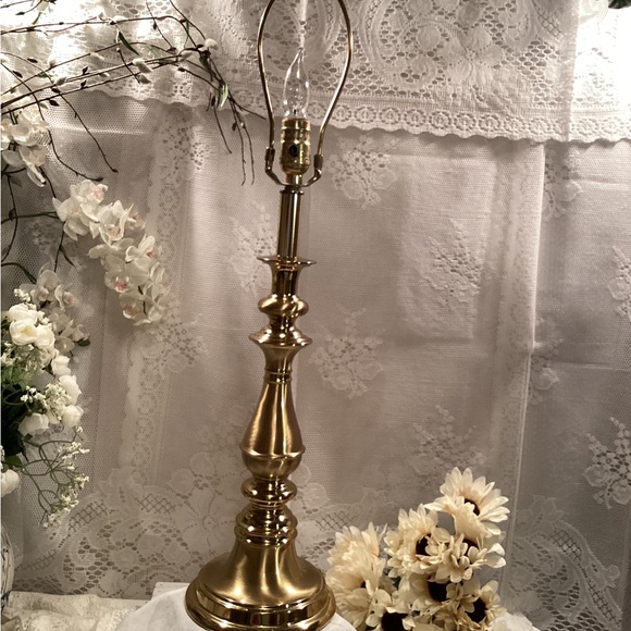 Solid Brass Tall Candlestick Table Lamp W/ Laquer Finish Vintage